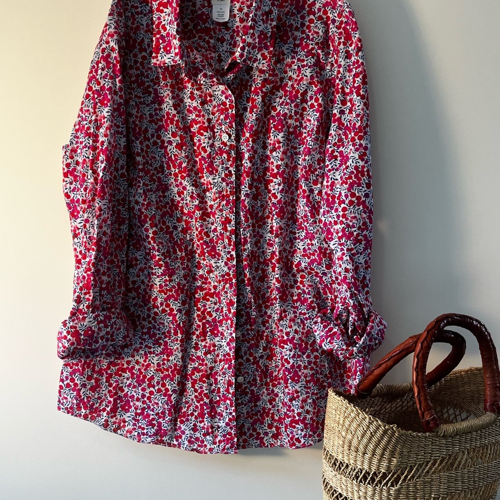 J. Crew Pink Red Floral Button-Up Blouse